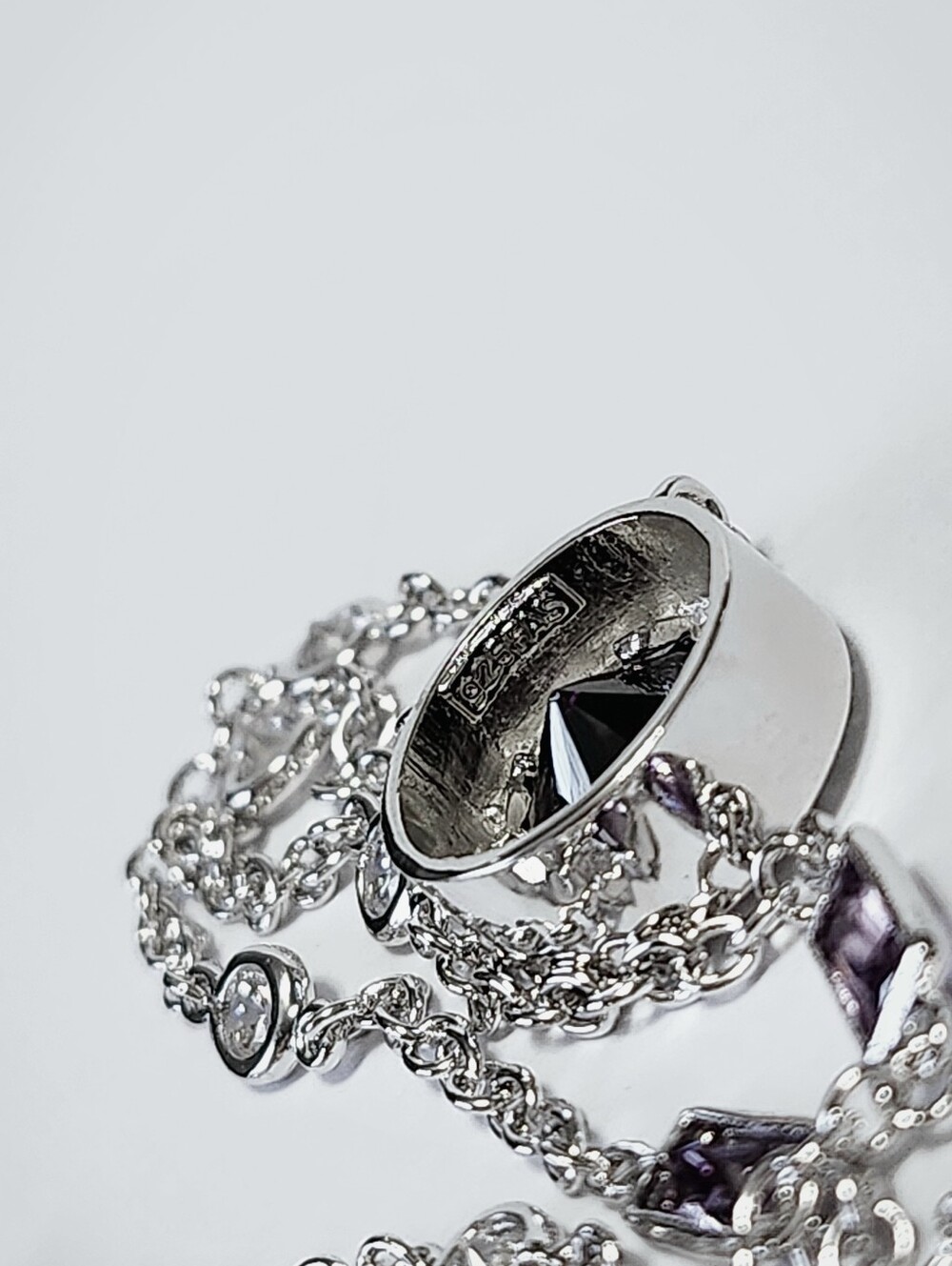 Sterling Silver Amethyst cz Pendant Stationery Necklace 16" - Picture 8 of 9
